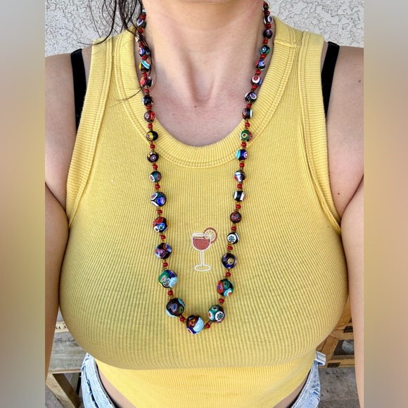 VINTAGE ITALIAN MURANO VENETIAN MILLEFIORI MORETTI GLASS BEAD NECKLACE - Picture 2 of 16